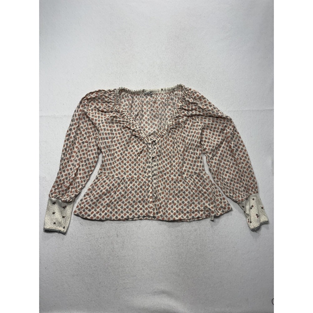 Intimately Free People White Floral Ruffle Peplum Blouse Womens Small OB801770